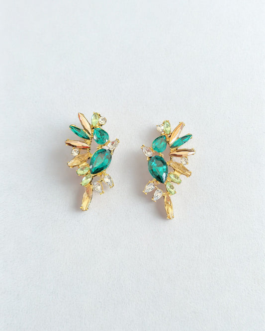 Aretes Elegantes Para Mujer Con Cristales Verdes