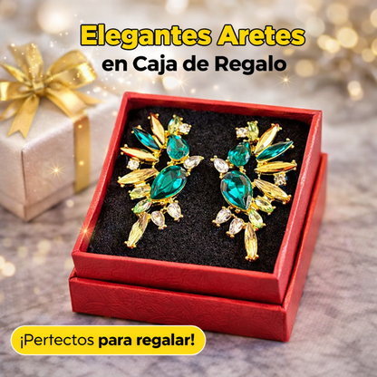 Aretes Elegantes Para Mujer Con Cristales Verdes
