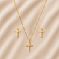 Juego Collar y Aretes de Cruz en Chapa de Oro 18r