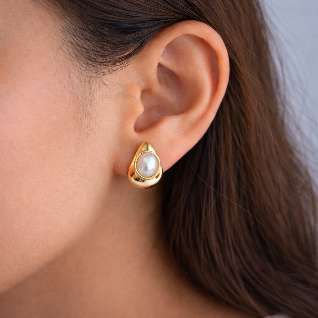 Aretes En Chapa De Oro Con Perla