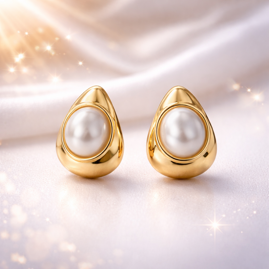 Aretes En Chapa De Oro Con Perla