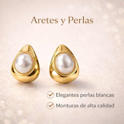 Aretes En Chapa De Oro Con Perla