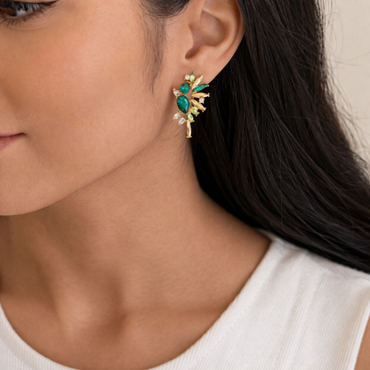 Aretes Elegantes Para Mujer Con Cristales Verdes