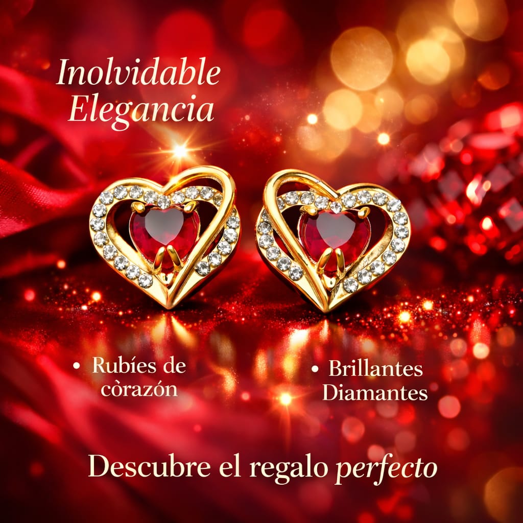 Aretes De Corazon Con Piedra Roja