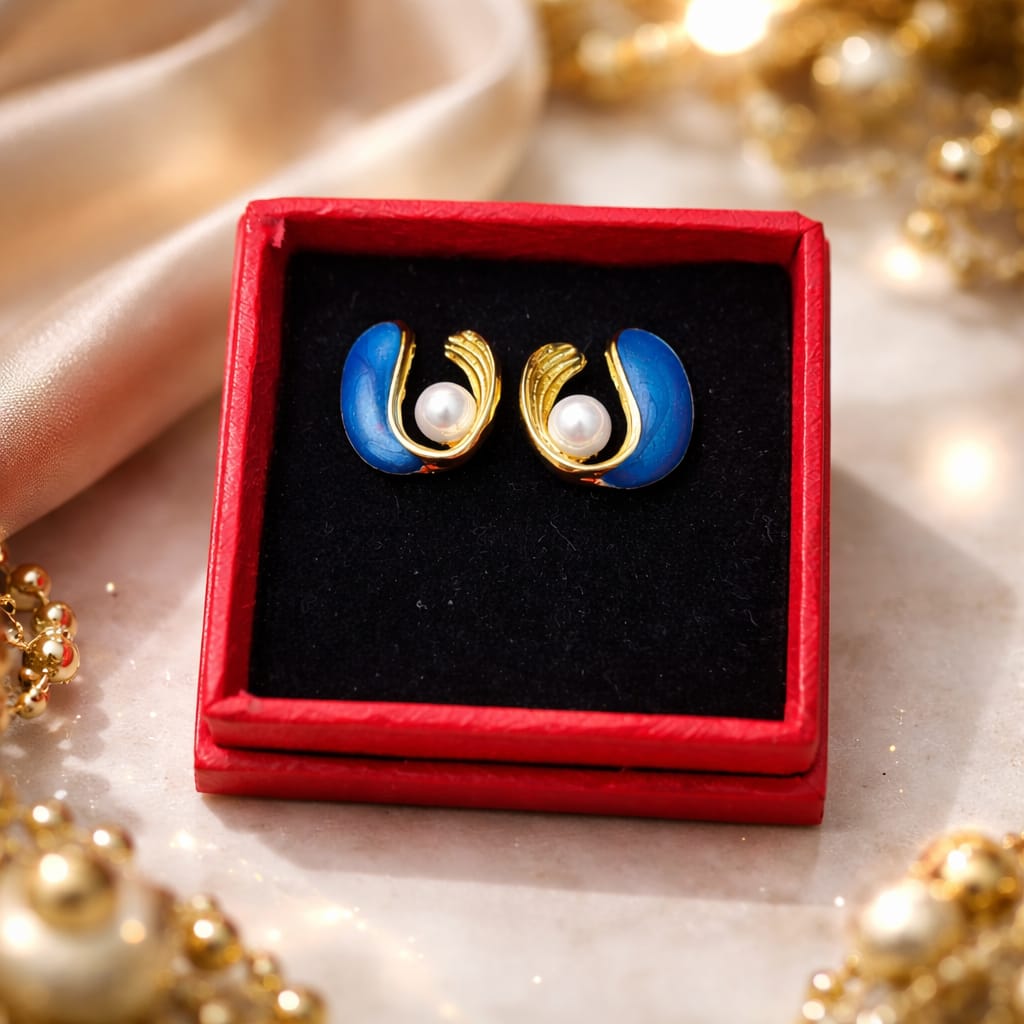 Aretes Chapa de Oro con Perla Incrustada