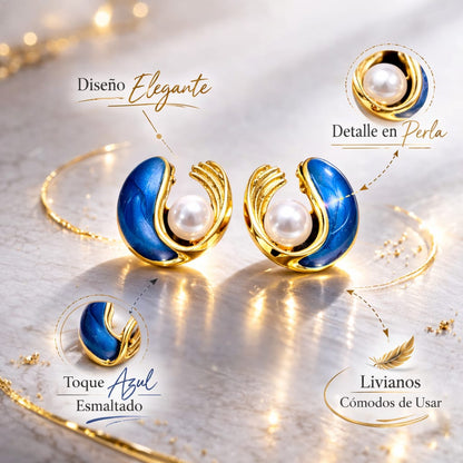 Aretes Chapa de Oro con Perla Incrustada