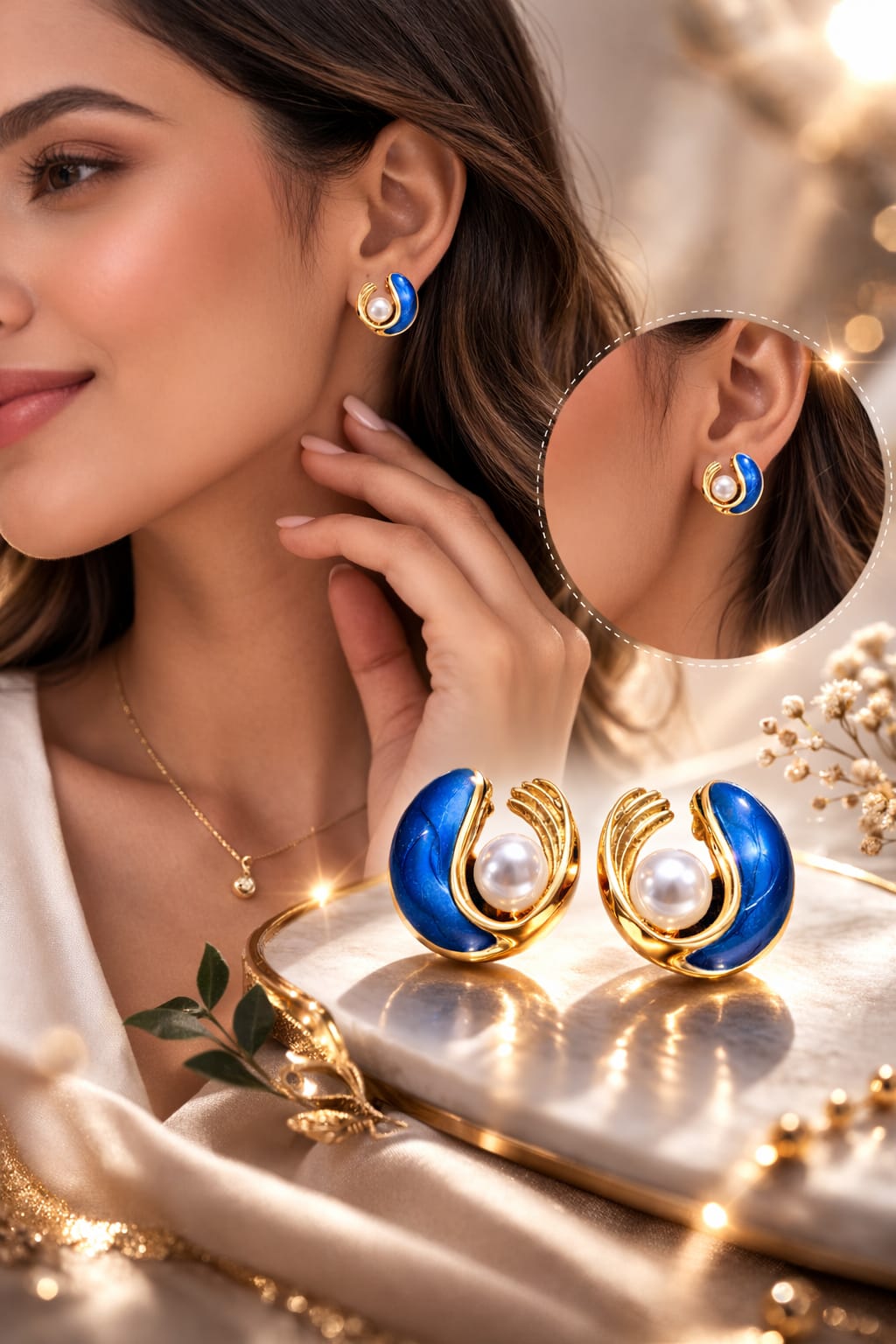 Aretes Chapa de Oro con Perla Incrustada
