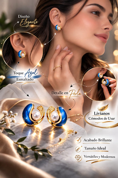 Aretes Chapa de Oro con Perla Incrustada
