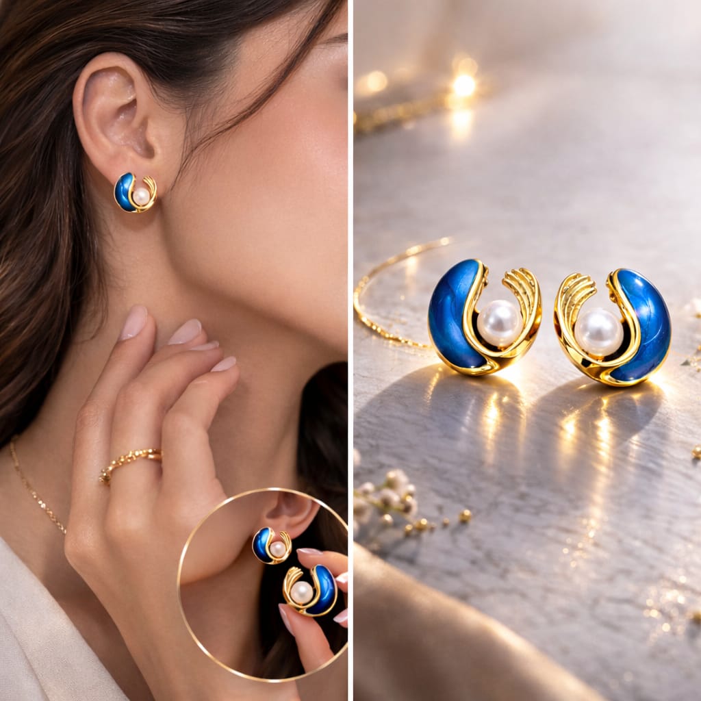 Aretes Chapa de Oro con Perla Incrustada